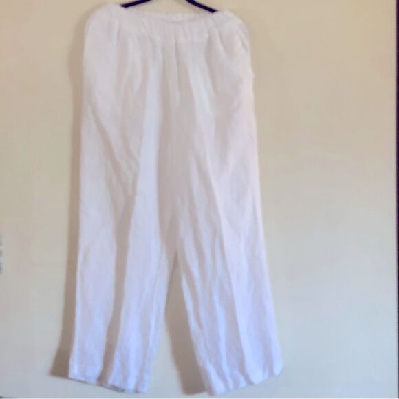 H&M Wide Leg White Linen Blend Pants XL Pockets Pull Up Stretch NWOT Gorgeous - Picture 5 of 5